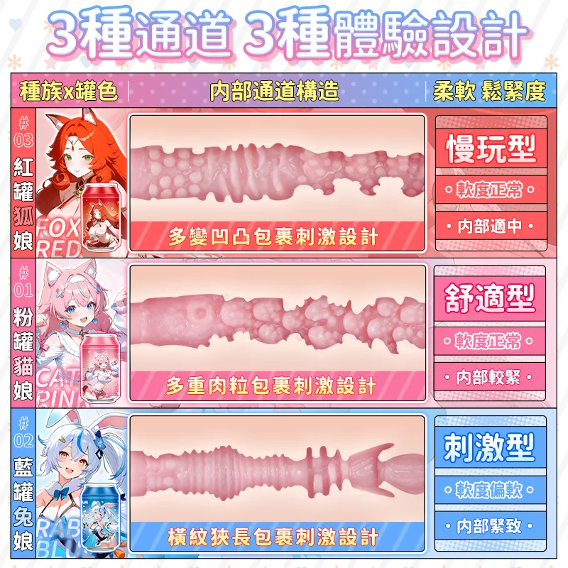 奢姬 元氣罐娘 罐裝飛機杯 男性自慰器 柔軟TPE 三款通道可選 product image 2