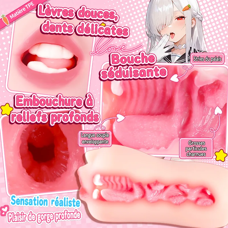 Voir Masturbateur Homme Bouche Réaliste TPE Doux Canal Oral Onahole, image 4