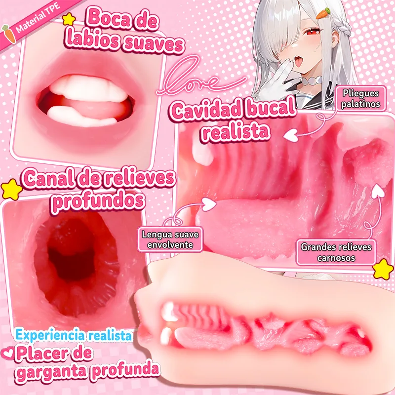 Ver Masturbador Masculino Boca Realista TPE Suave Canal Oral Onahole, imagen 4