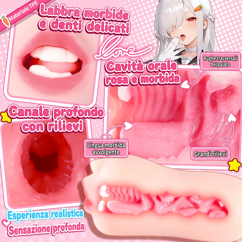 Visualizza Masturbatore Uomo Bocca Realistica TPE Morbido Canale Orale Onahole, immagine 4