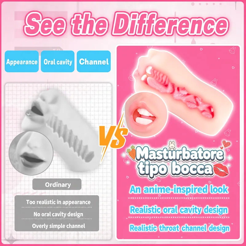 Visualizza Masturbatore Uomo Bocca Realistica TPE Morbido Canale Orale Onahole, immagine 7