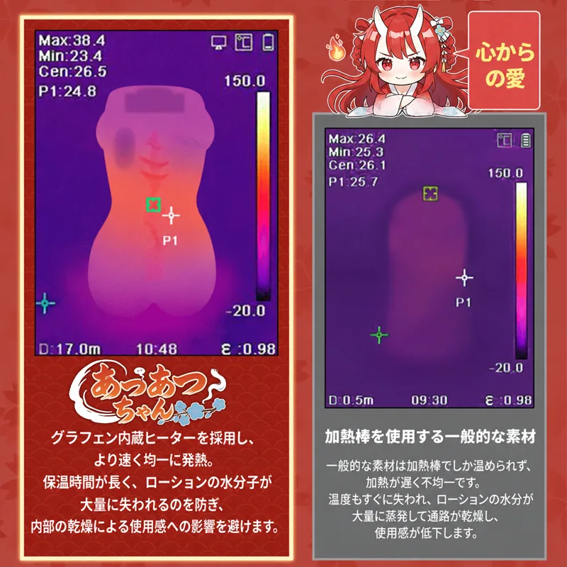 Hot Hot Chan 加熱振動 男性用マスターベーター ソフトTPE トルソー オナホール 8段階 14cm 人工膣の画像6を表示