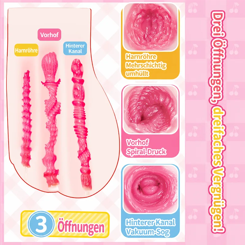 SHEJI Hayase mit drei Öffnungen Herren-Masturbator, 1300-g-TPE-Po mit 3 strukturierten Kanälen, Bild 3 anzeigen