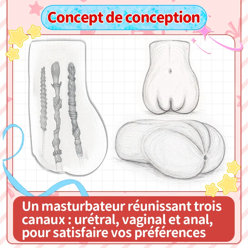 Voir SHEJI Hayase Trois Entrées Masturbateur Homme Triple Orifice, Fessier TPE 1300 g à 3 Canaux Texturés, image 7
