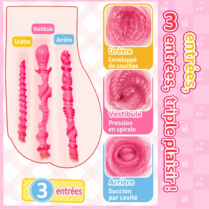 Voir SHEJI Hayase Trois Entrées Masturbateur Homme Triple Orifice, Fessier TPE 1300 g à 3 Canaux Texturés, image 3